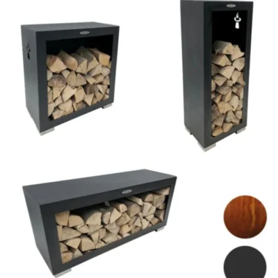 Vertikale Holzaufbewahrung 119x54x39cm Schwarz pulverbeschichtet – REMUNDI